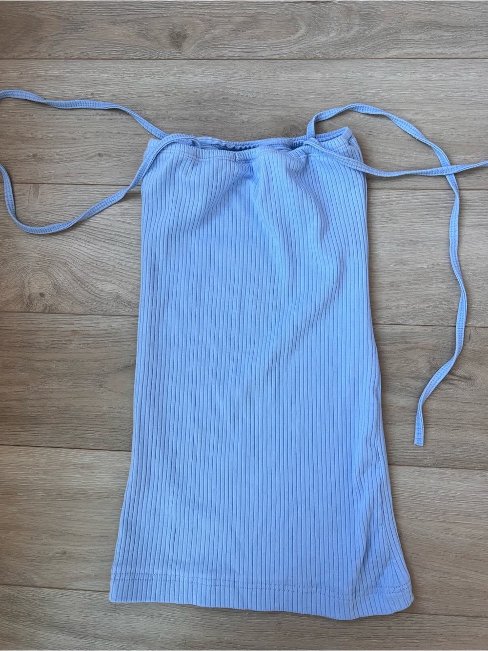 Light Blue Ribbed Tie-Strap Tube Top
